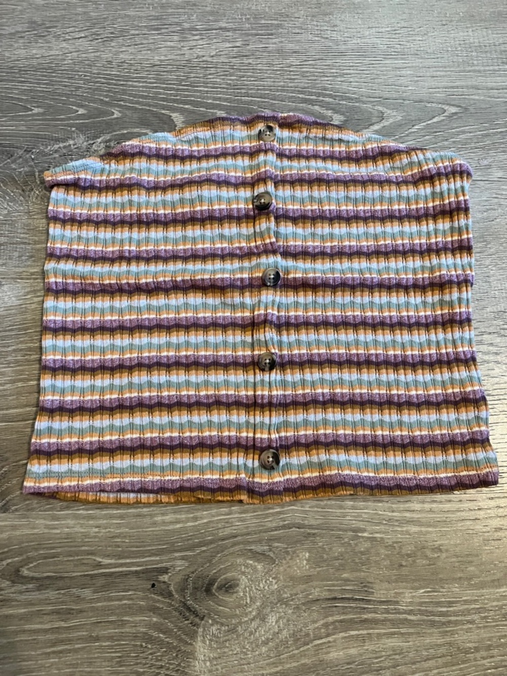 American Eagle Outfitters Striped Button-Front Tube Top - Purple, Blue, Brown